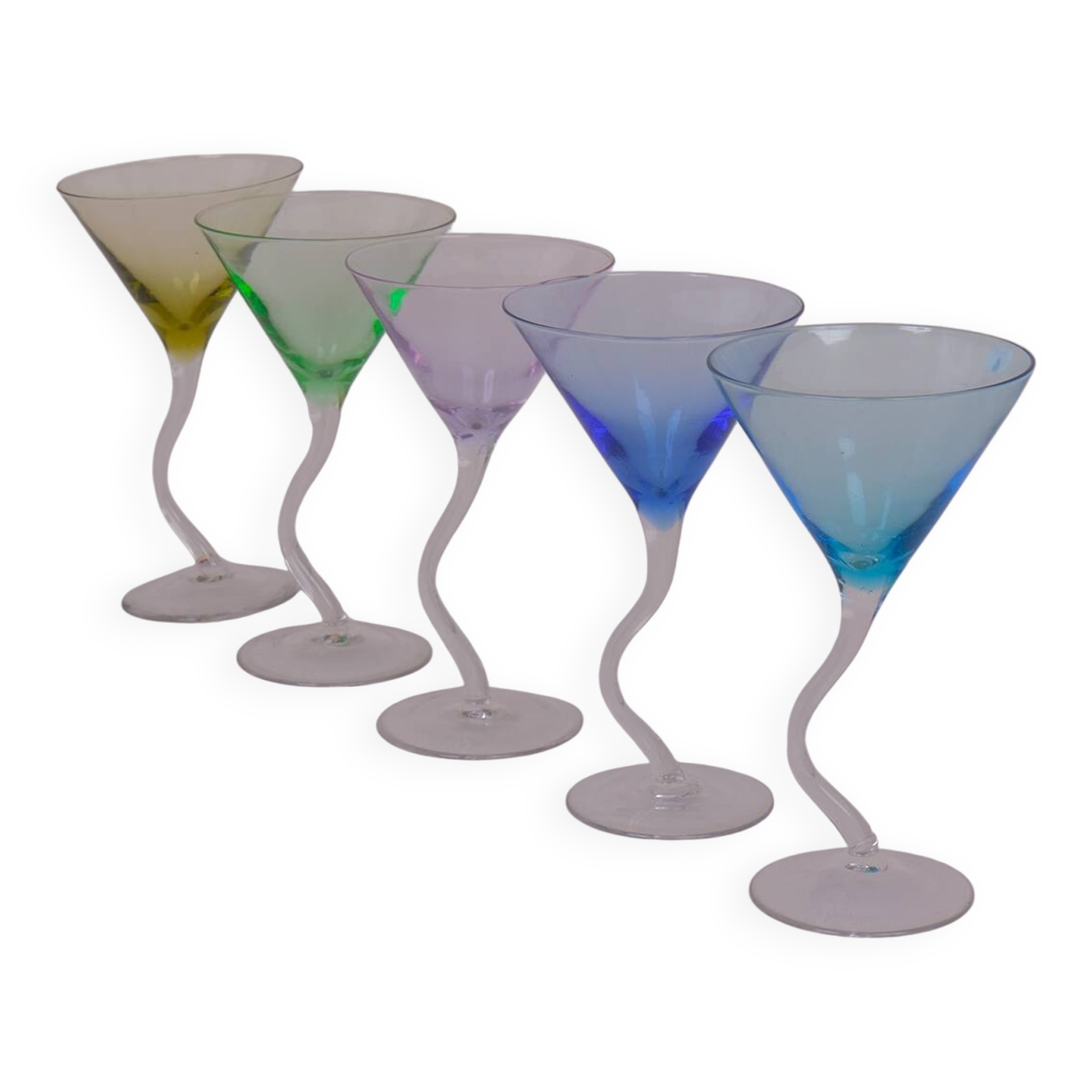 Tinted glass martini glasses x5