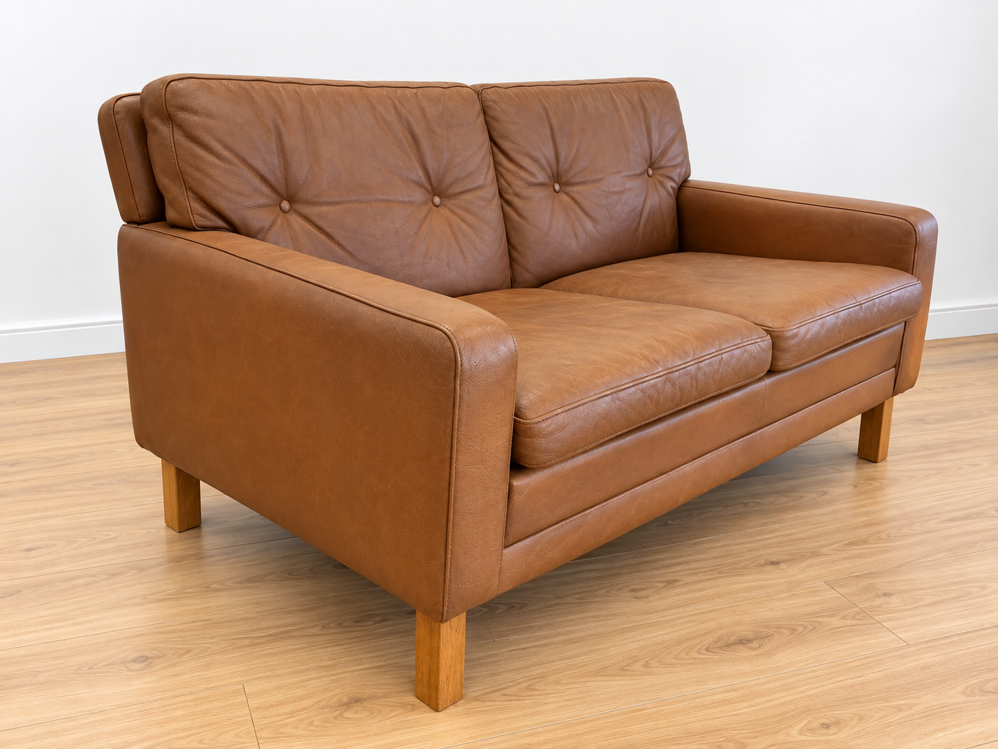 Mid-century Scandinavian Peem Oy, 2-seater cognac leather sofa 1960s