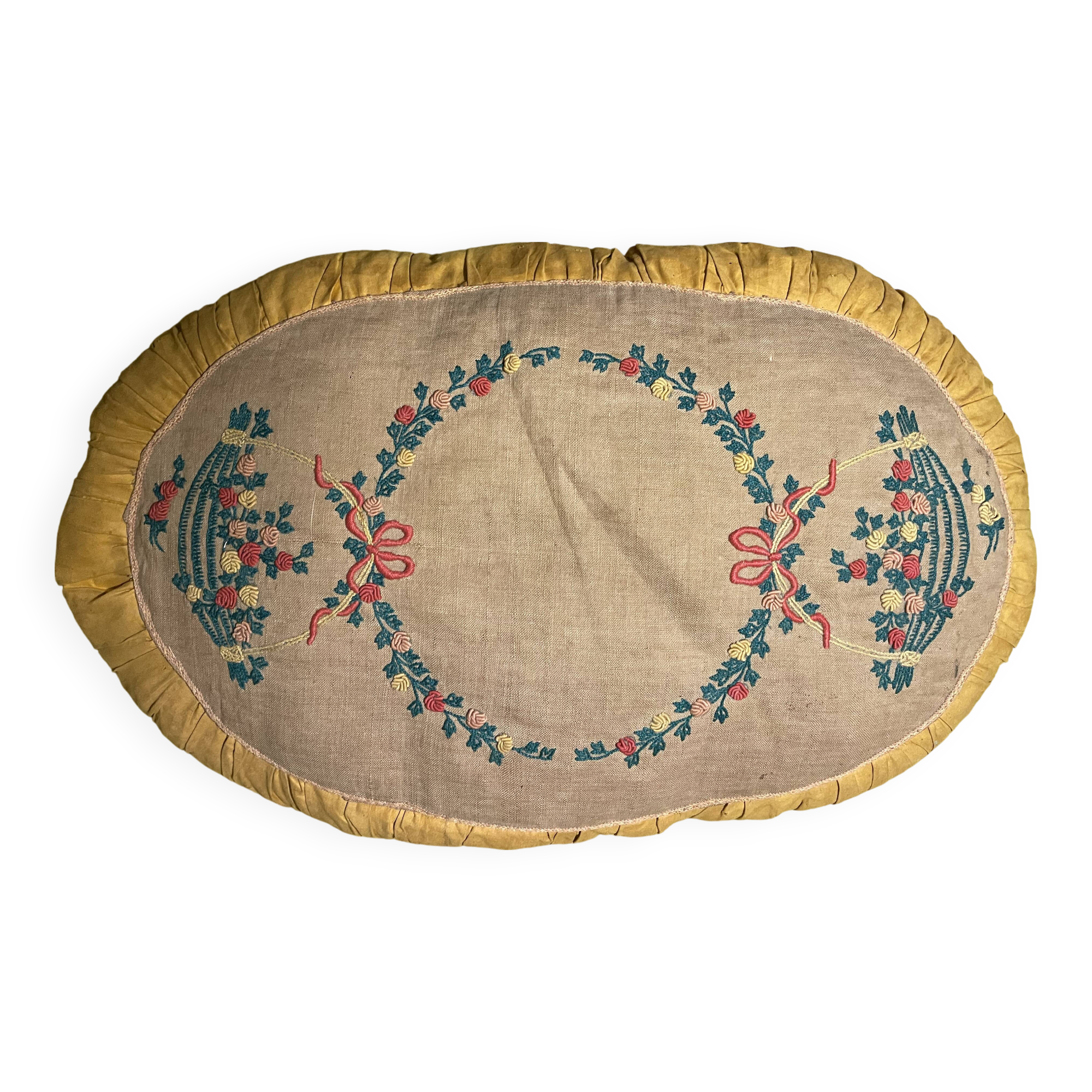 Hand-embroidered 1920s cushion