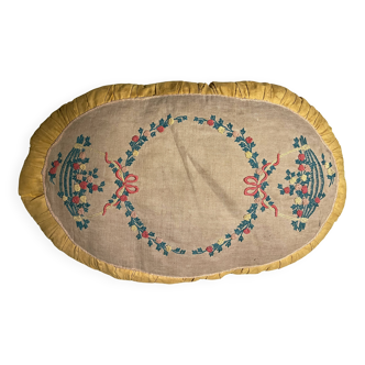 Hand-embroidered 1920s cushion