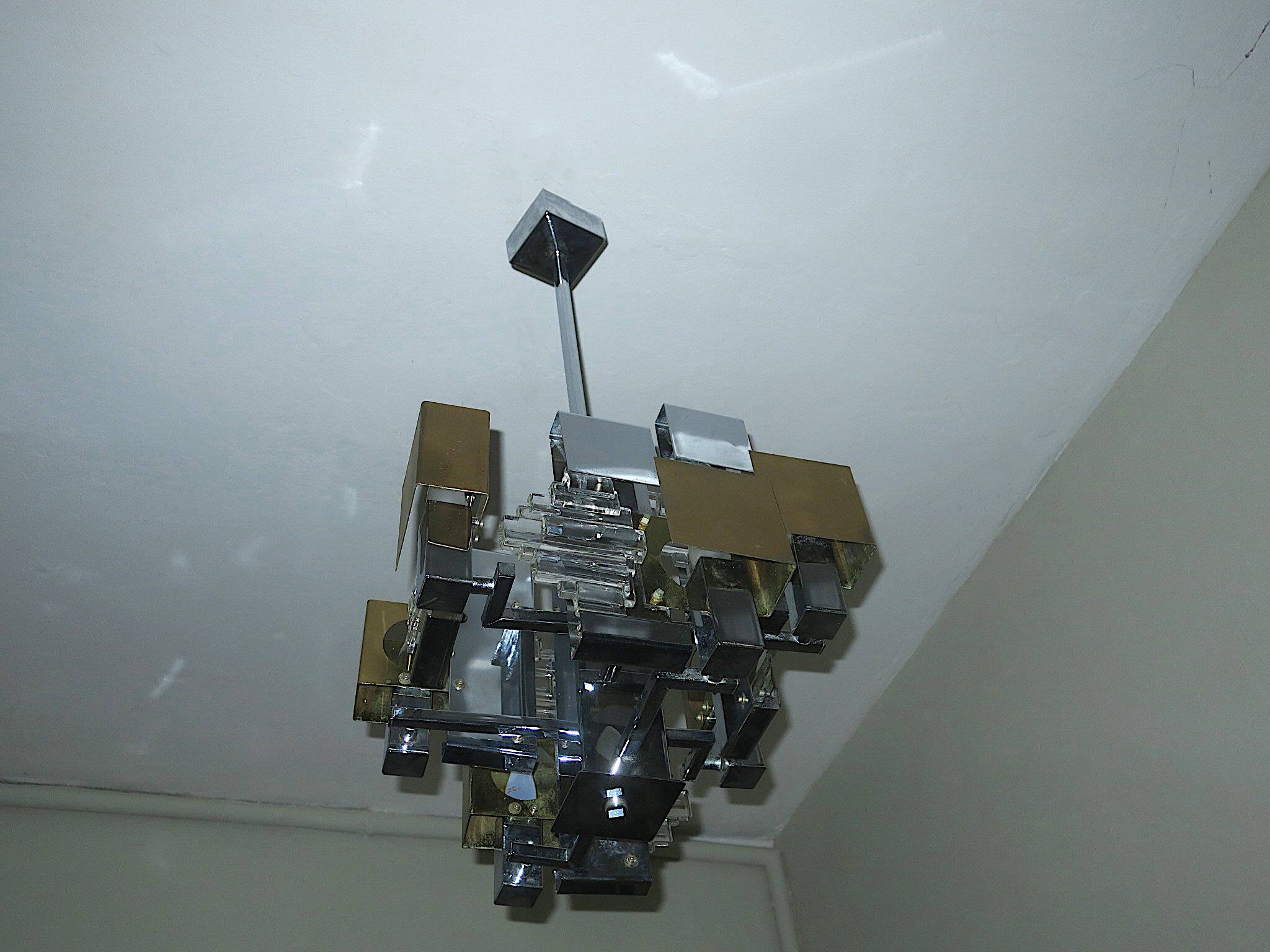 Sciolari Italian modern cubist chandelier, 1960s