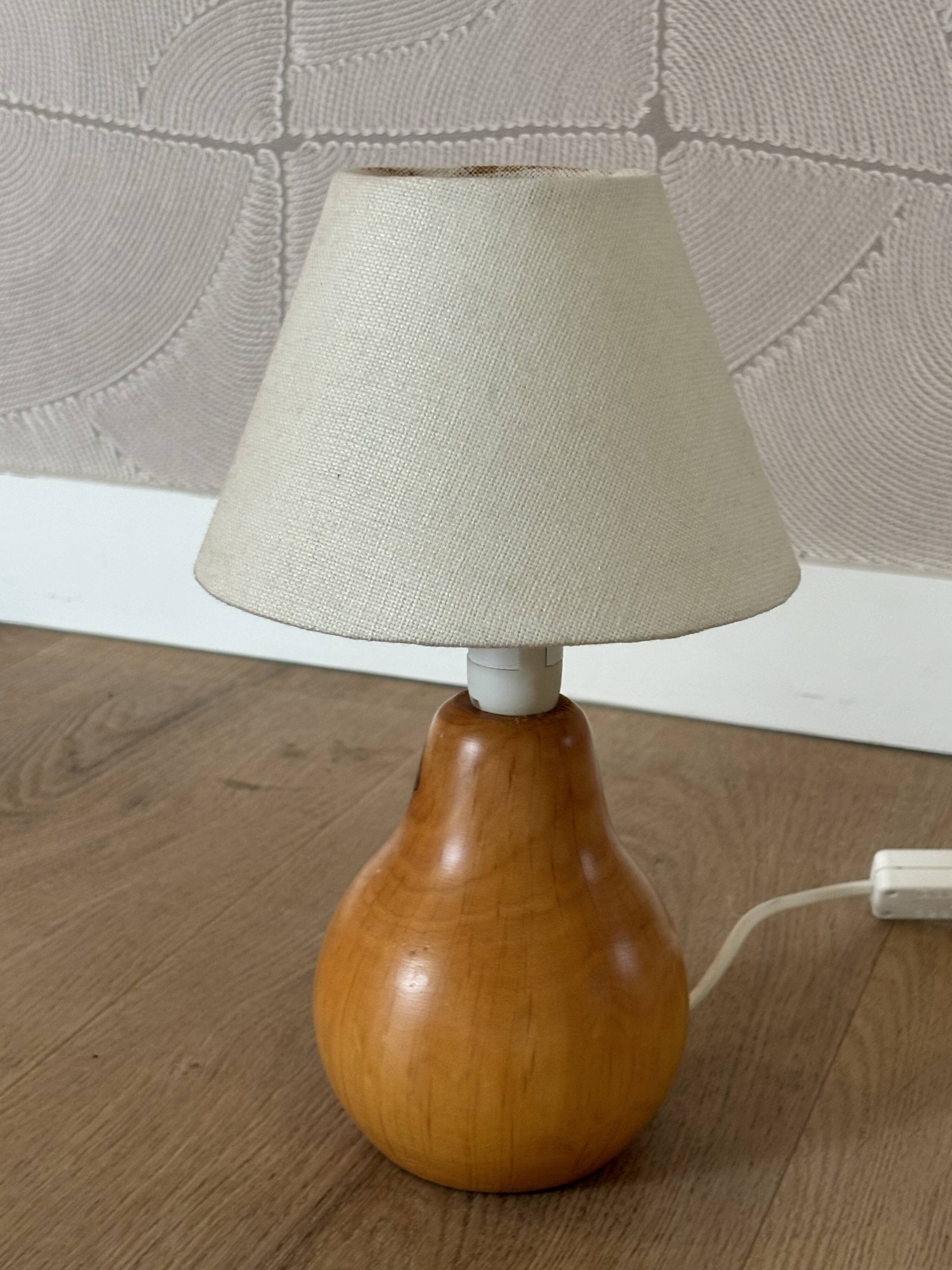 vintage wooden lamp small model with fabric shade 80's design