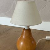 vintage wooden lamp small model with fabric shade 80's design
