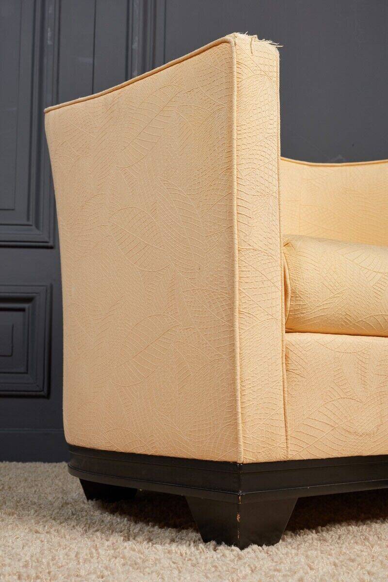 Pair of Art Deco First Time armchairs 1930 cream fabric on wooden structure
