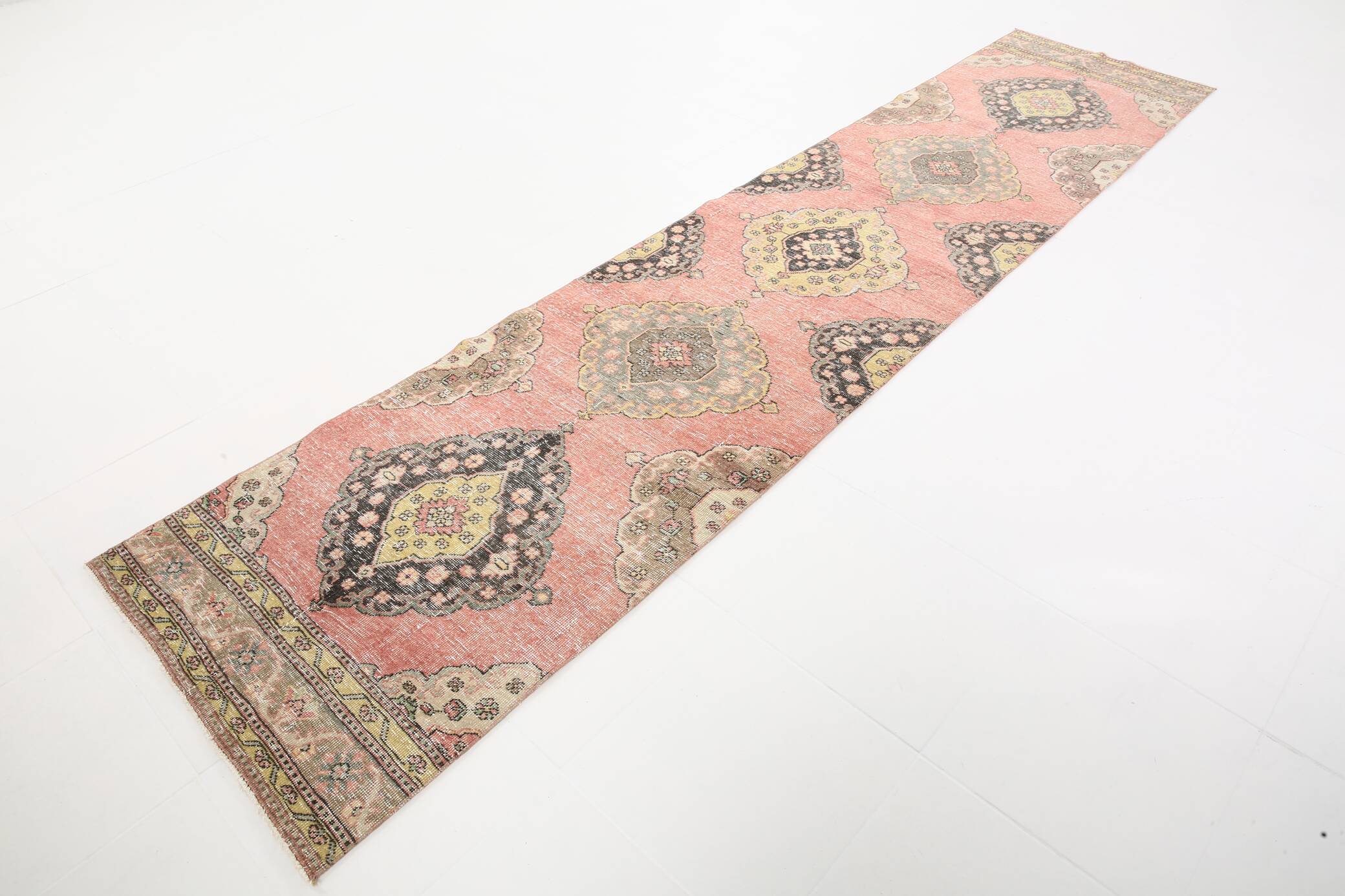 3x12 Soft Pastel Pink Turkish Runner Rug, 85x383Cm SK 5659