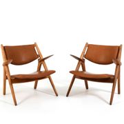 Early Pair CH-28 Oak Easychairs by Hans J. Wegner