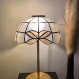 Table lamp with a vintage mother-of-pearl lampshade set and a golden foot