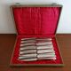 12 Alpacca Silver Metal Art Deco dessert knives in case