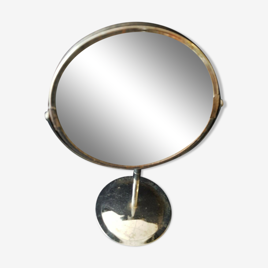 Miroir rond à bascule sur pied double face hauteur 30cm | Selency