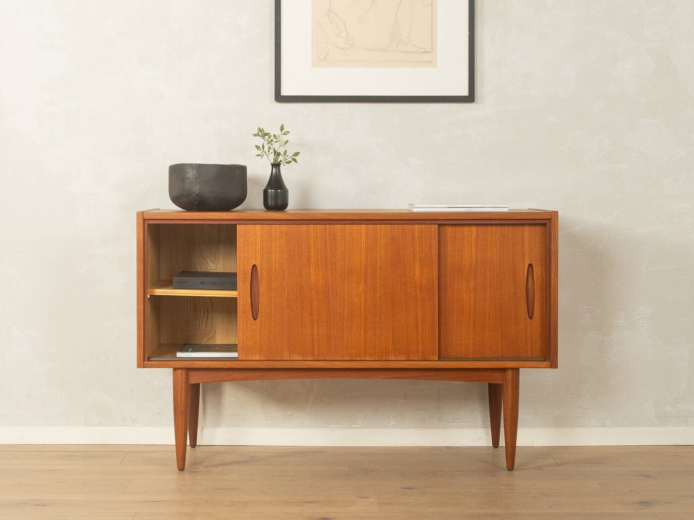Elegant sideboard from the 1960s, minimalistic with practical storage space