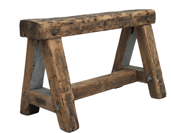 Trestle-shaped wooden bench