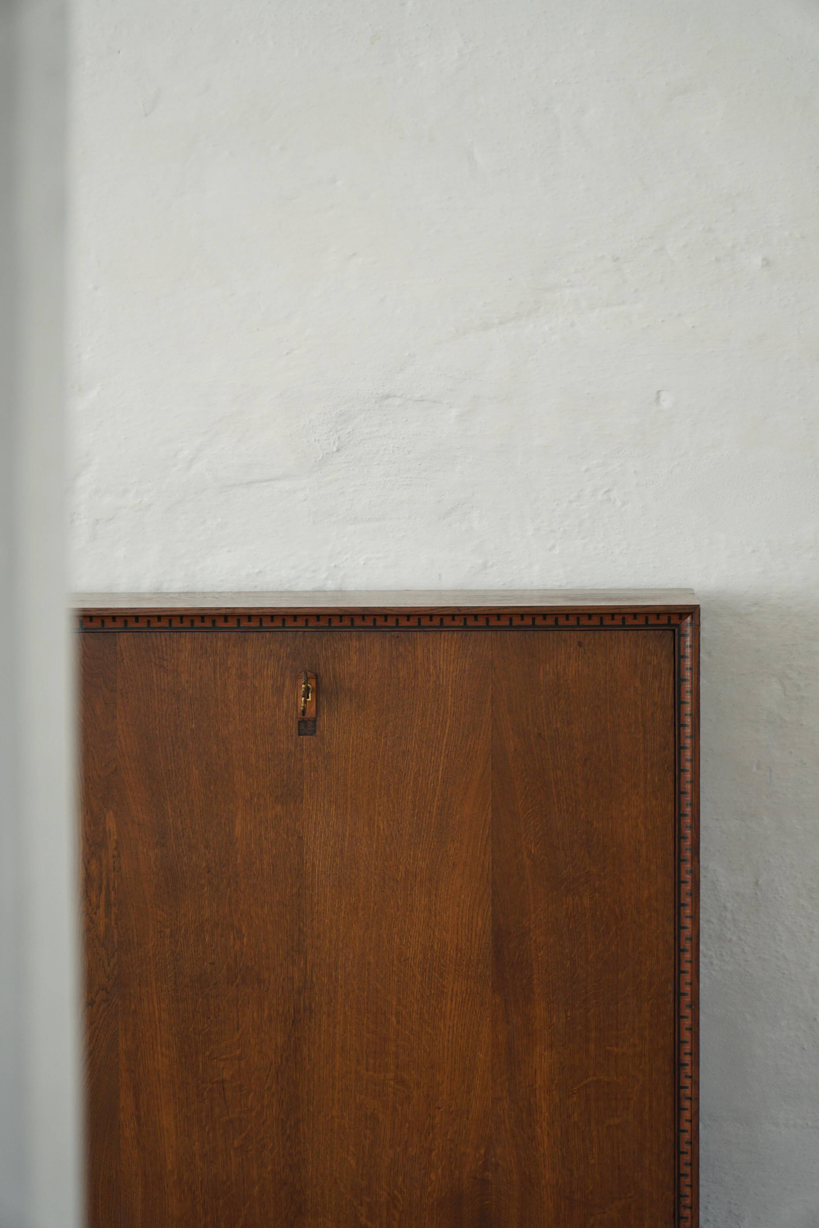 Modern Danish secretary, unique handmade oak, mid-20th century.