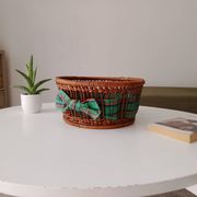 Panier vintage rotin et osier tissu écossais