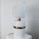Vintage Murano glass table lamp – white, gold metal base, frosted glass shade – Italy 1980s