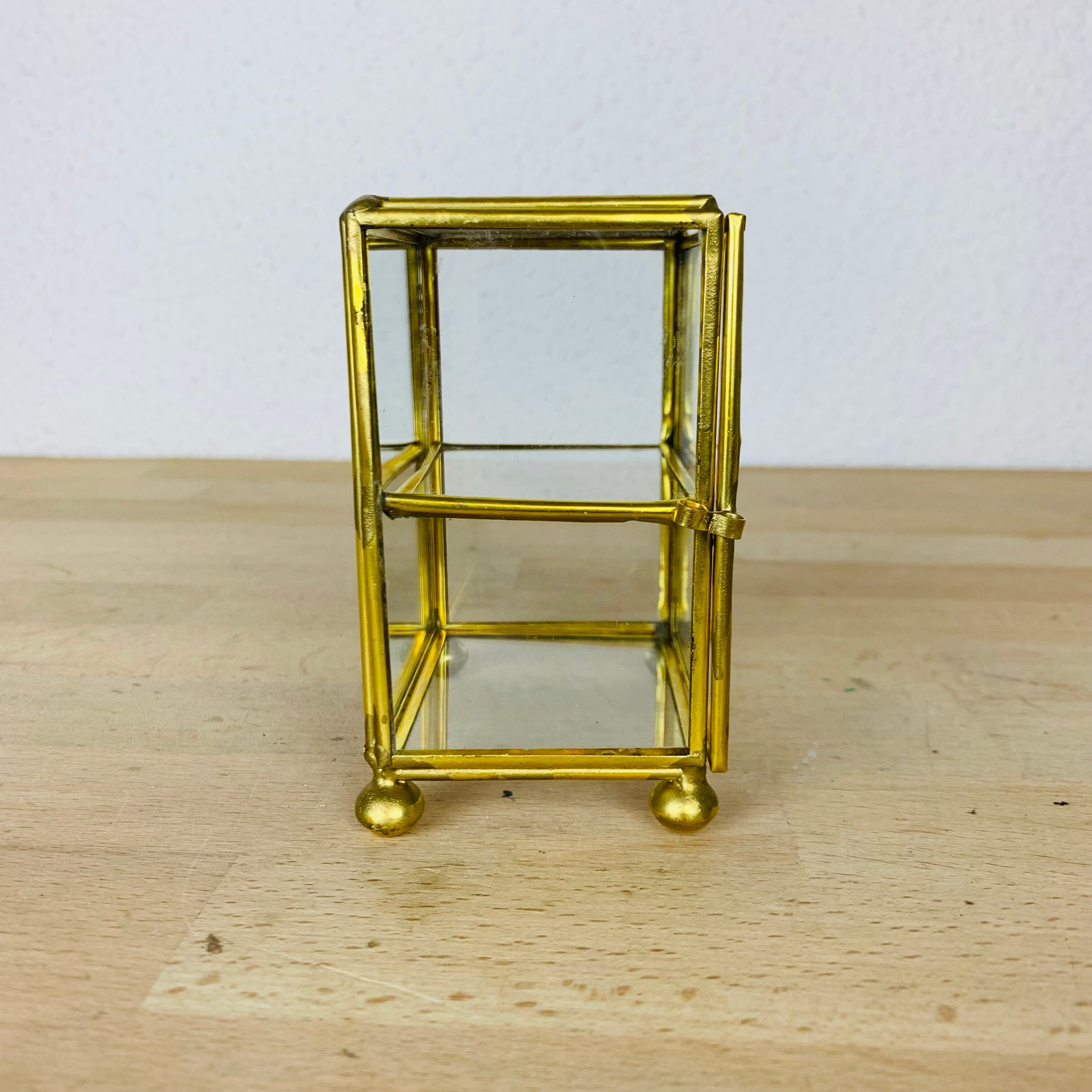 Miniature display case brass and glass, shelf