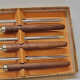Set of 6 vintage skewers in stainless steel and wood in their box