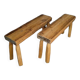 Pair of 2 patinated solid wood benches / stools