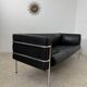 Old 3-seater sofa in tubular and black leather by Kébé, Denmark 1970s