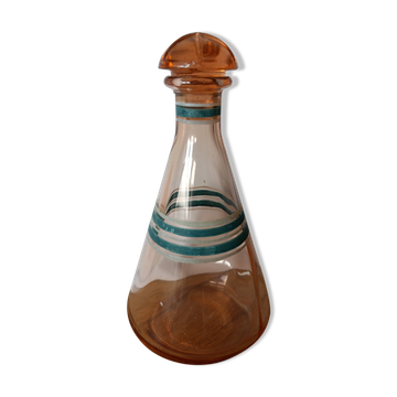 Carafe vintage verre rose peinte à la main