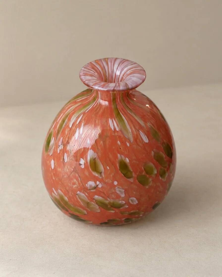 Round blown glass vase with speckled decoration — Mdina Glass, Malta, 1970s