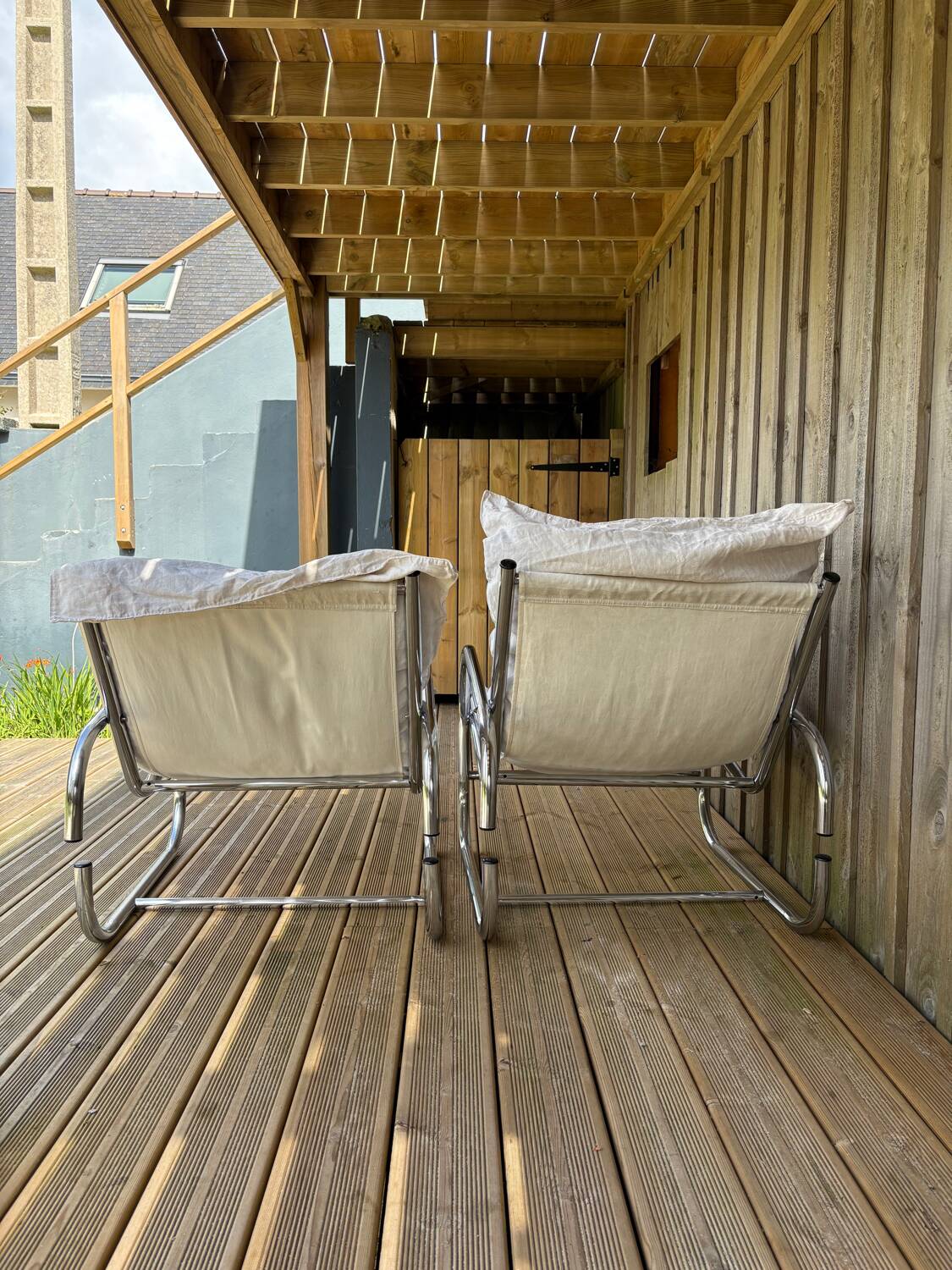 Pair of reupholstered armchairs from the 1970s.