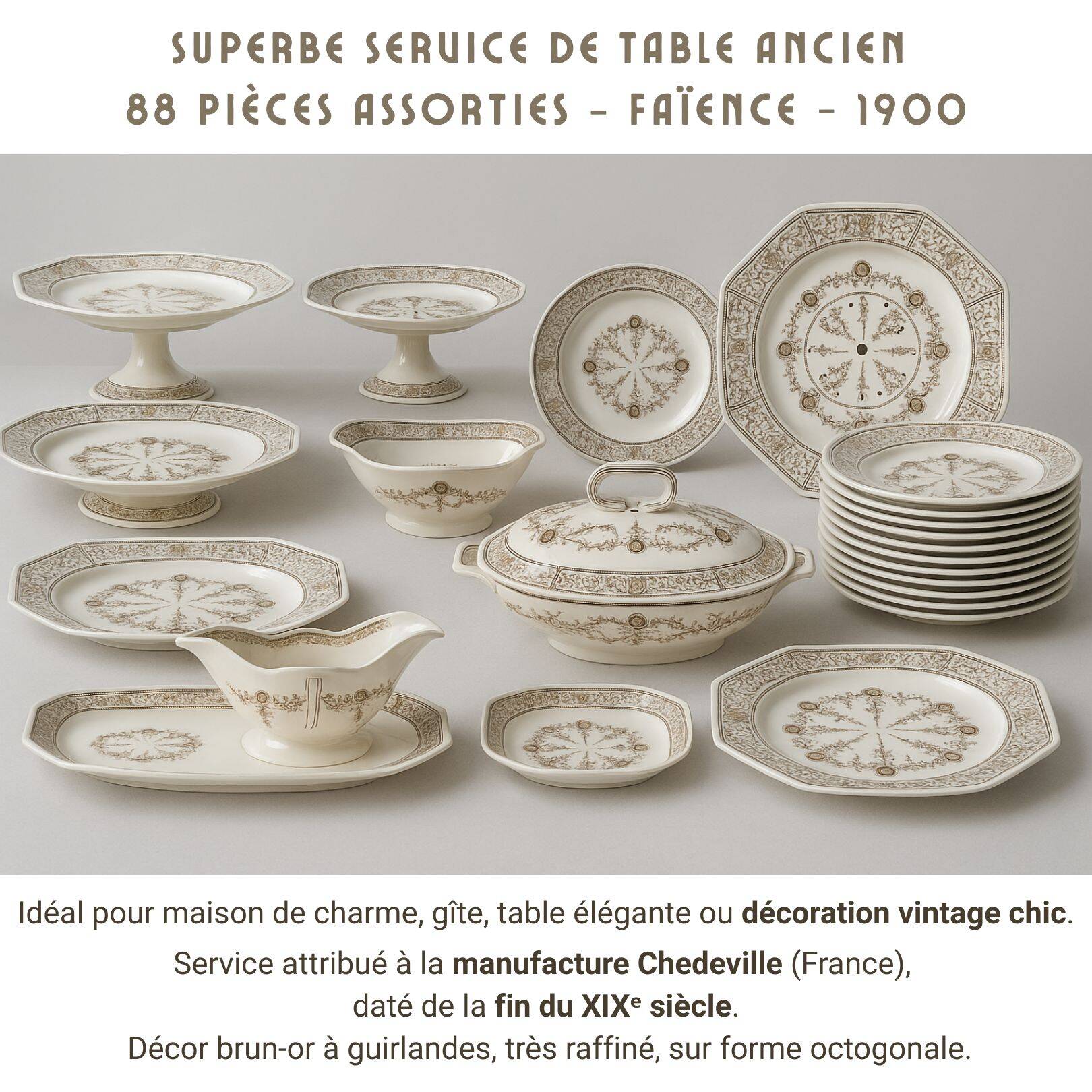 Old JBC service (Chedeville) – 84 pieces – French faience, late 19th century