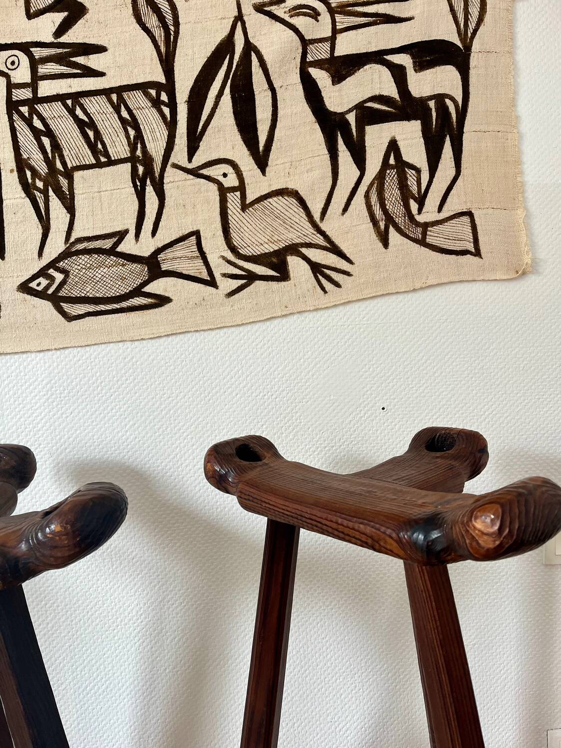 Set of three brutalist bar stools