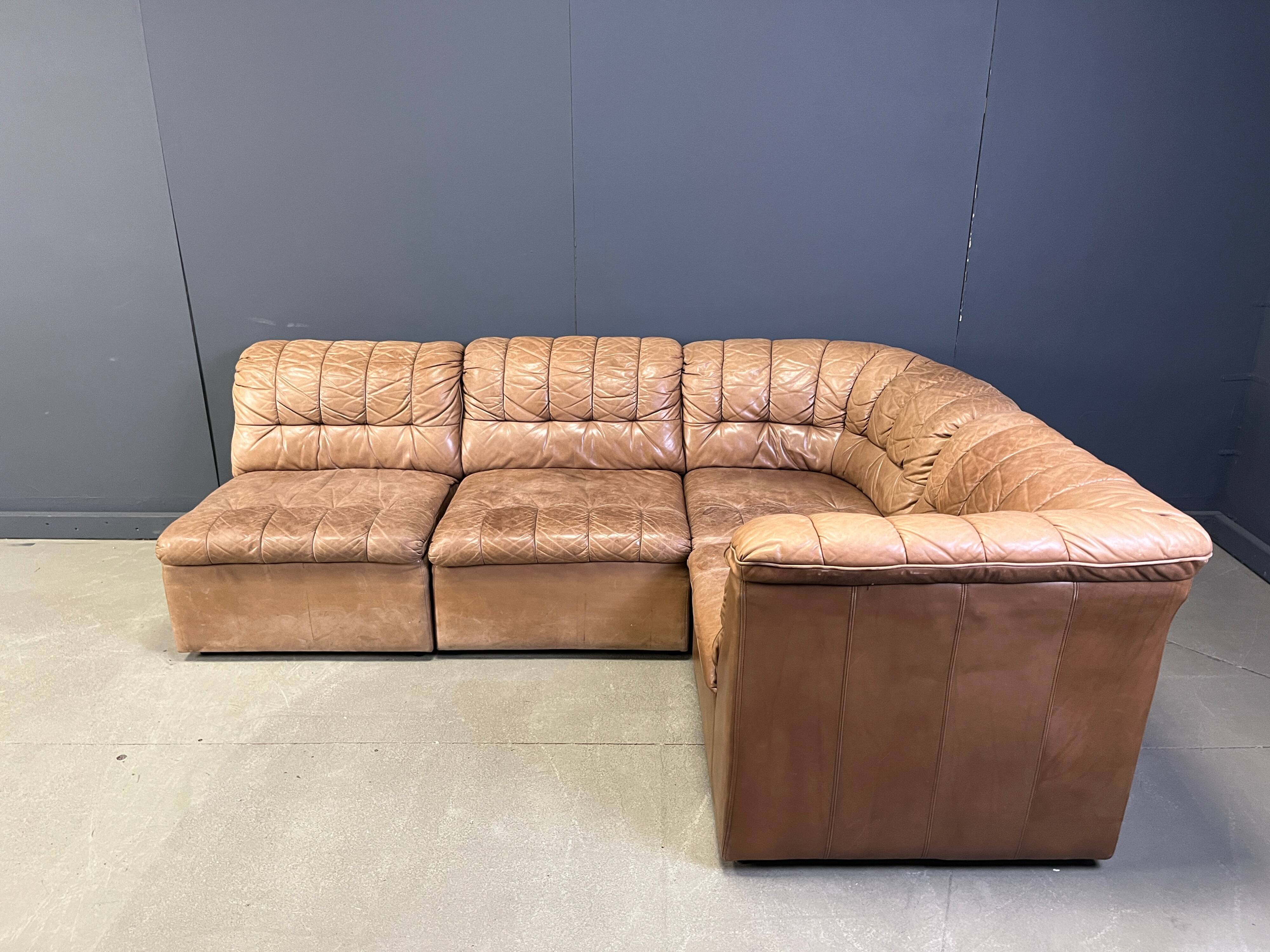Canapé modulaire vintage en cuir marron de Laauser, années 1960