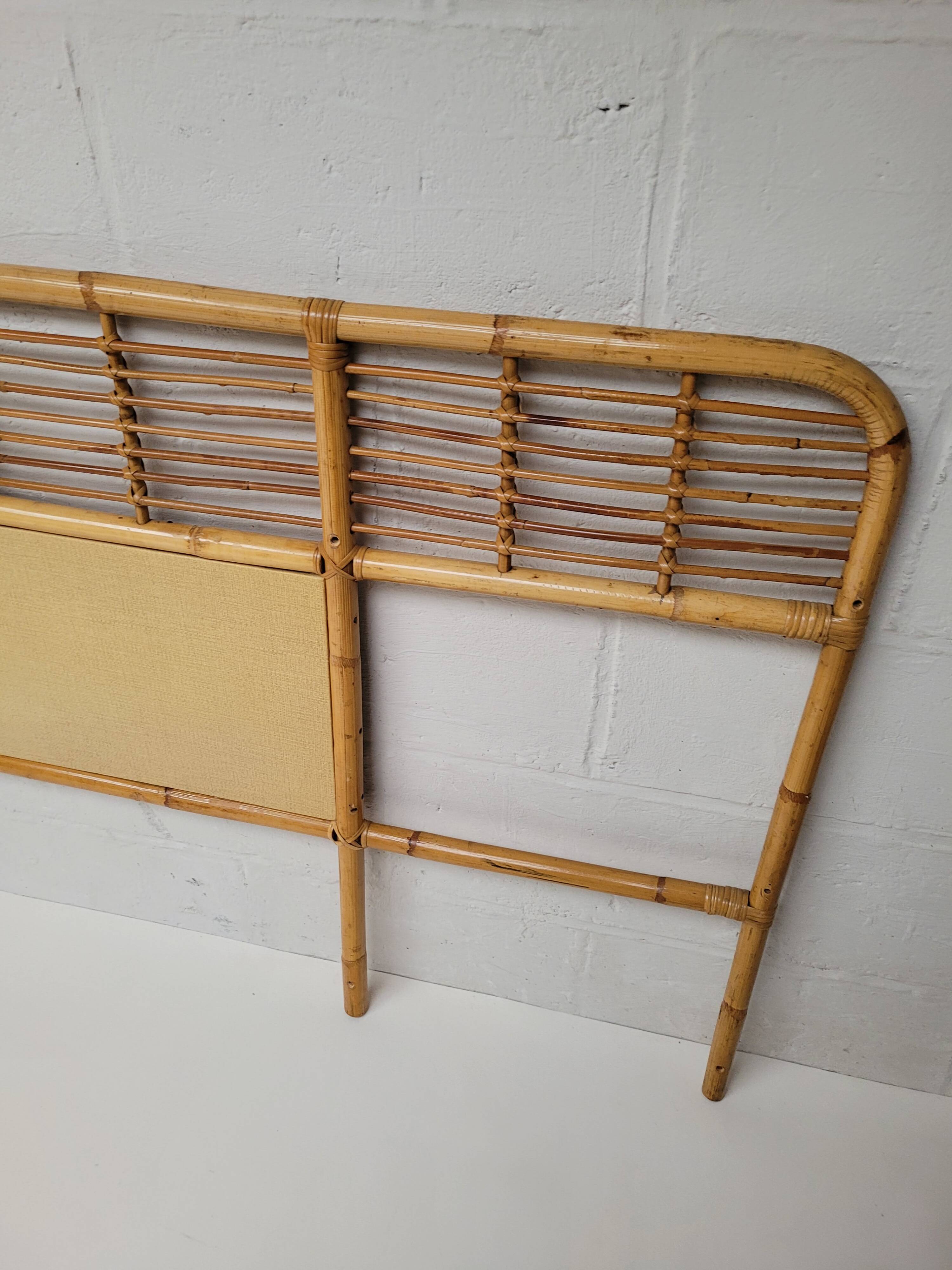 Rattan headboard with vintage bedside tables 1960