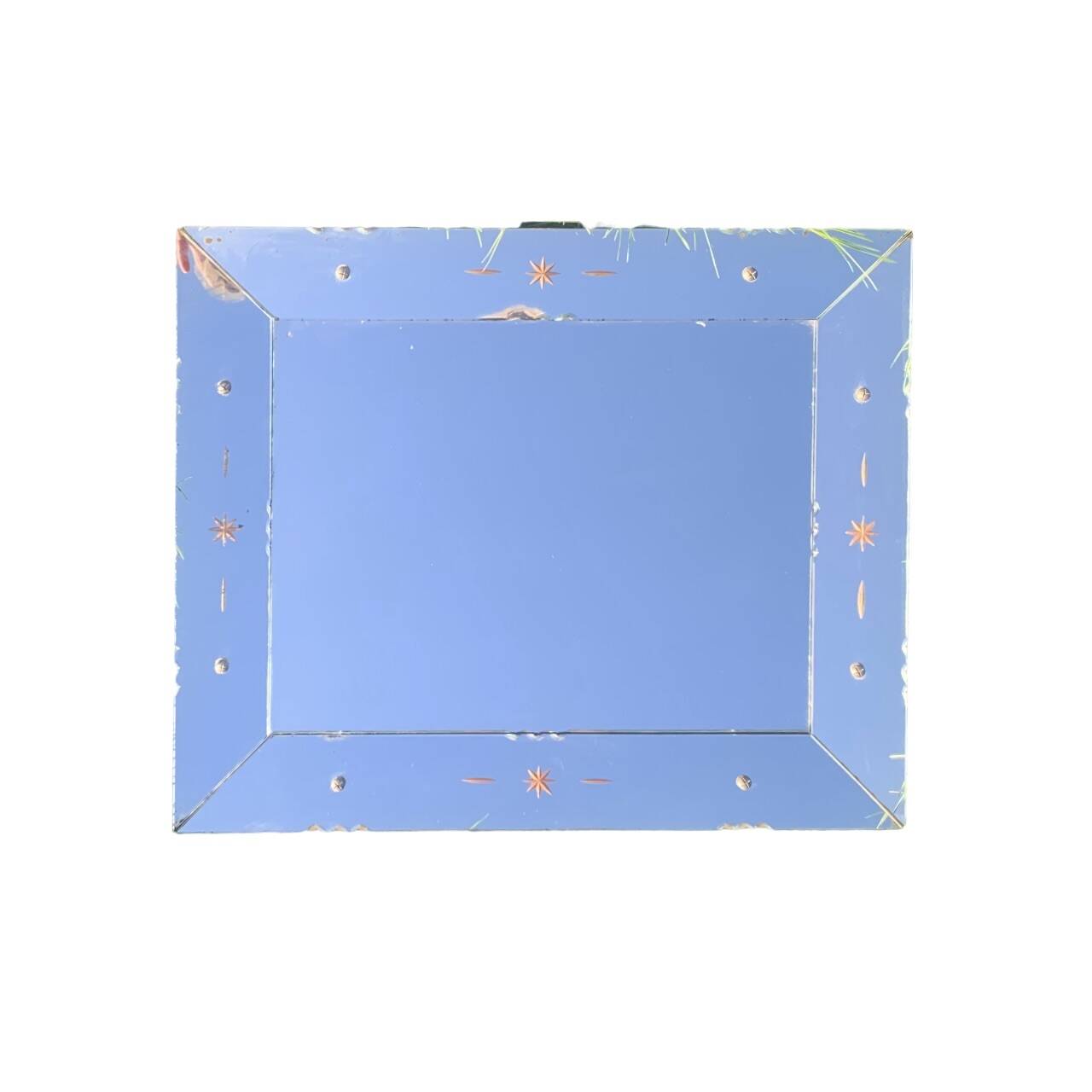 Rectangular Art Deco wall mirror inlaid and chiseled on wood