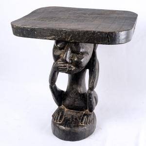 Large Luba Stool Solid Wood Dark Ritual Patina - period: Art Deco