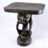 Large Luba Stool Solid Wood Dark Ritual Patina - period: Art Deco