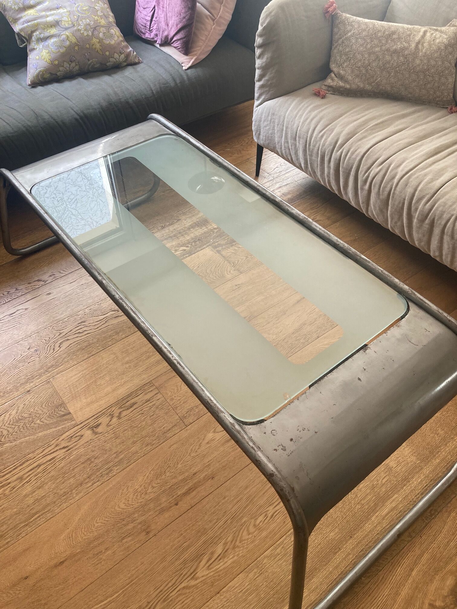 Metal and glass coffee table