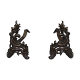 Pair of andirons bronze Louis XV