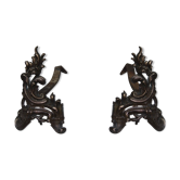 Paire de chenets en bronze Louis XV