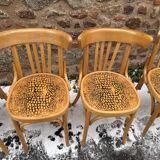 Set of 9 vintage bistro chairs in beech wood – bentwood, patterned seat