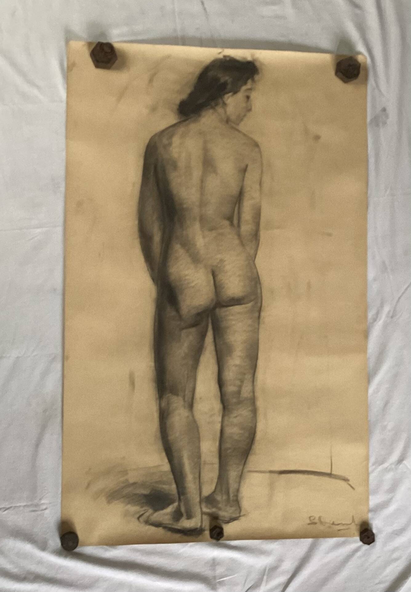 Grande dessin d’une femme « Nue « signée vers les années 1940 dimension : hauteur -120 cm- largeur -