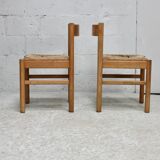 Pair of straw chairs. France, circa 1960