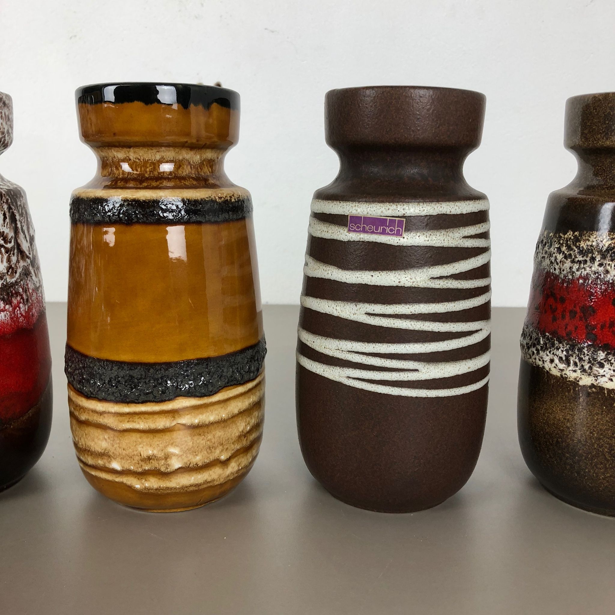 Set of four vintage pottery fat lava "242-22" vases made by Scheurich, Germany
