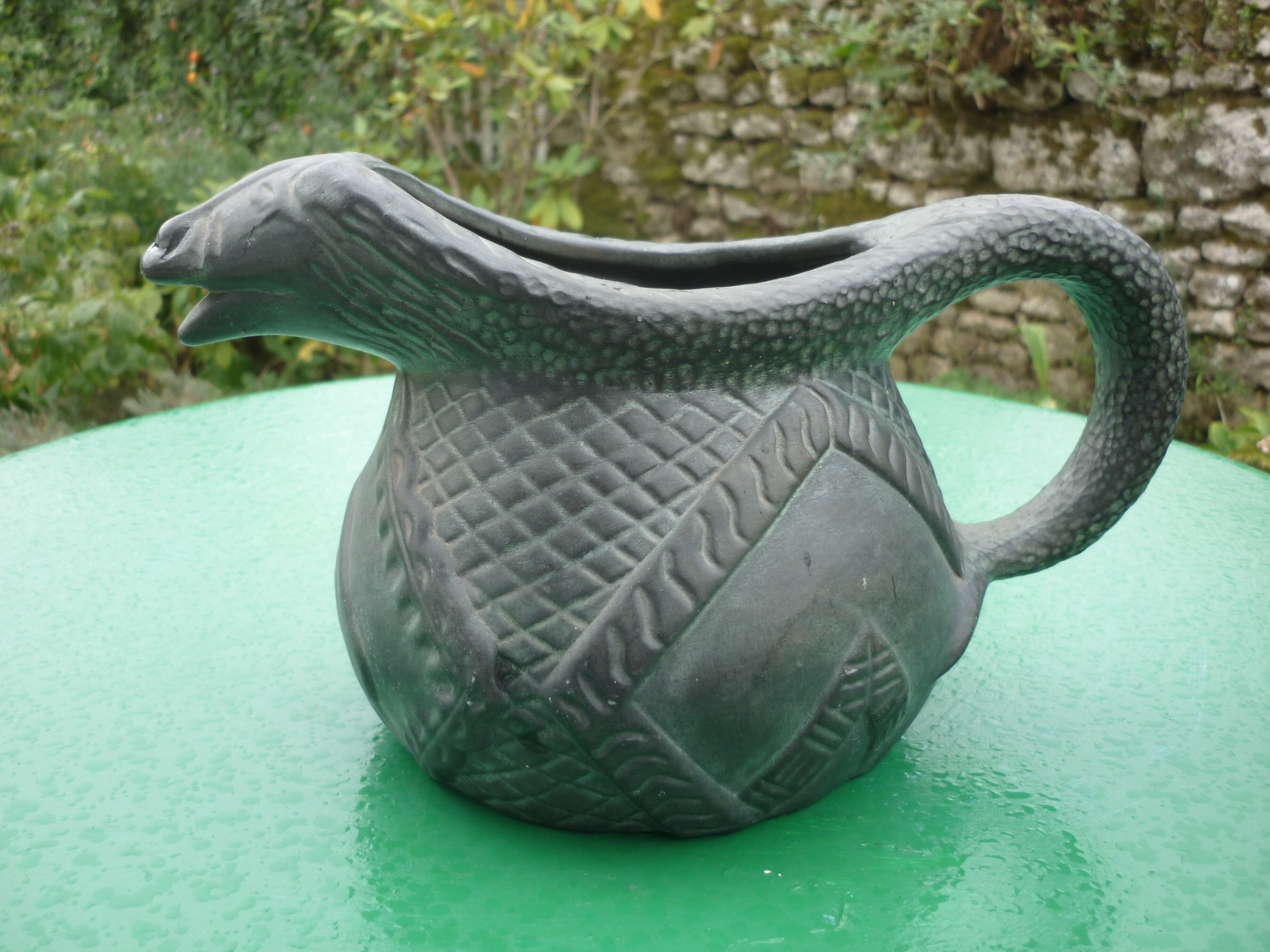 Zoomorphic painted plaster or stoneware pitcher