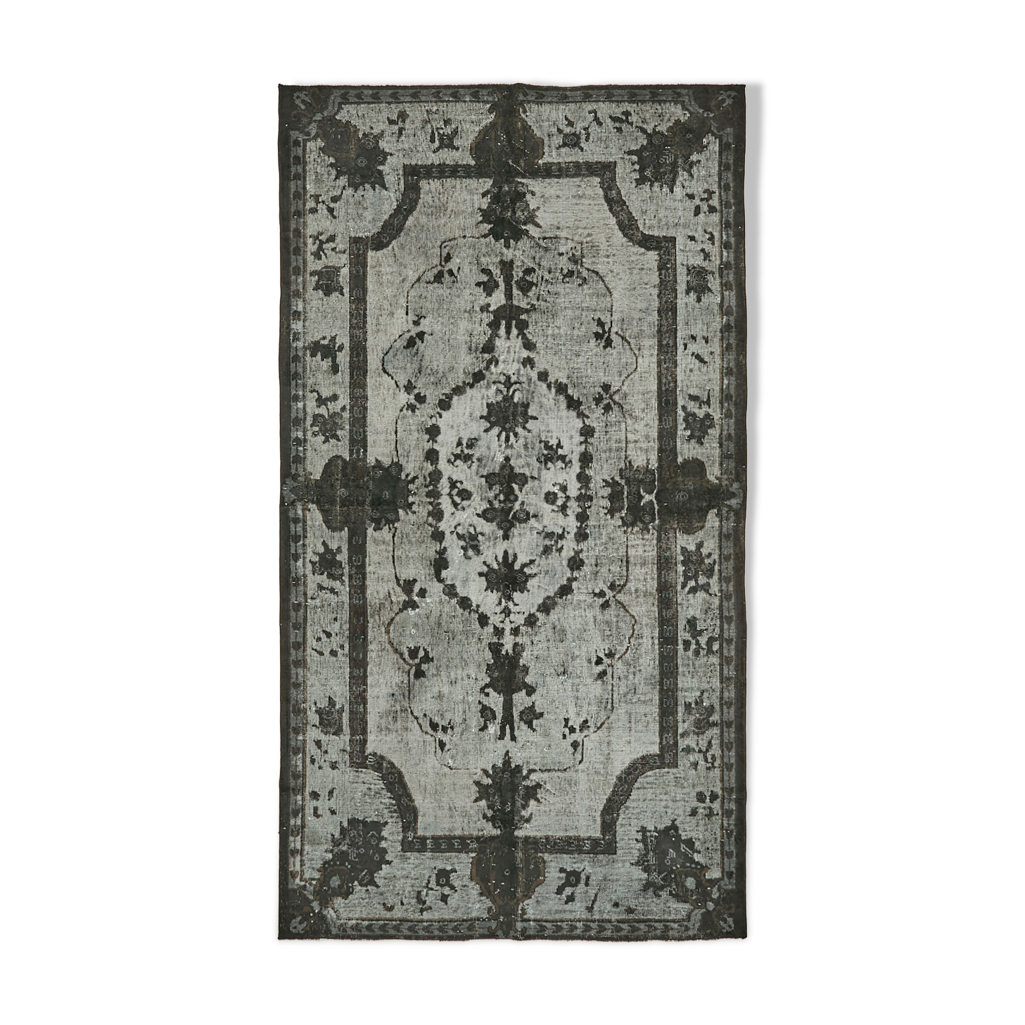 Handwoven unique turkish 1980s 166 cm x 300 cm black rug