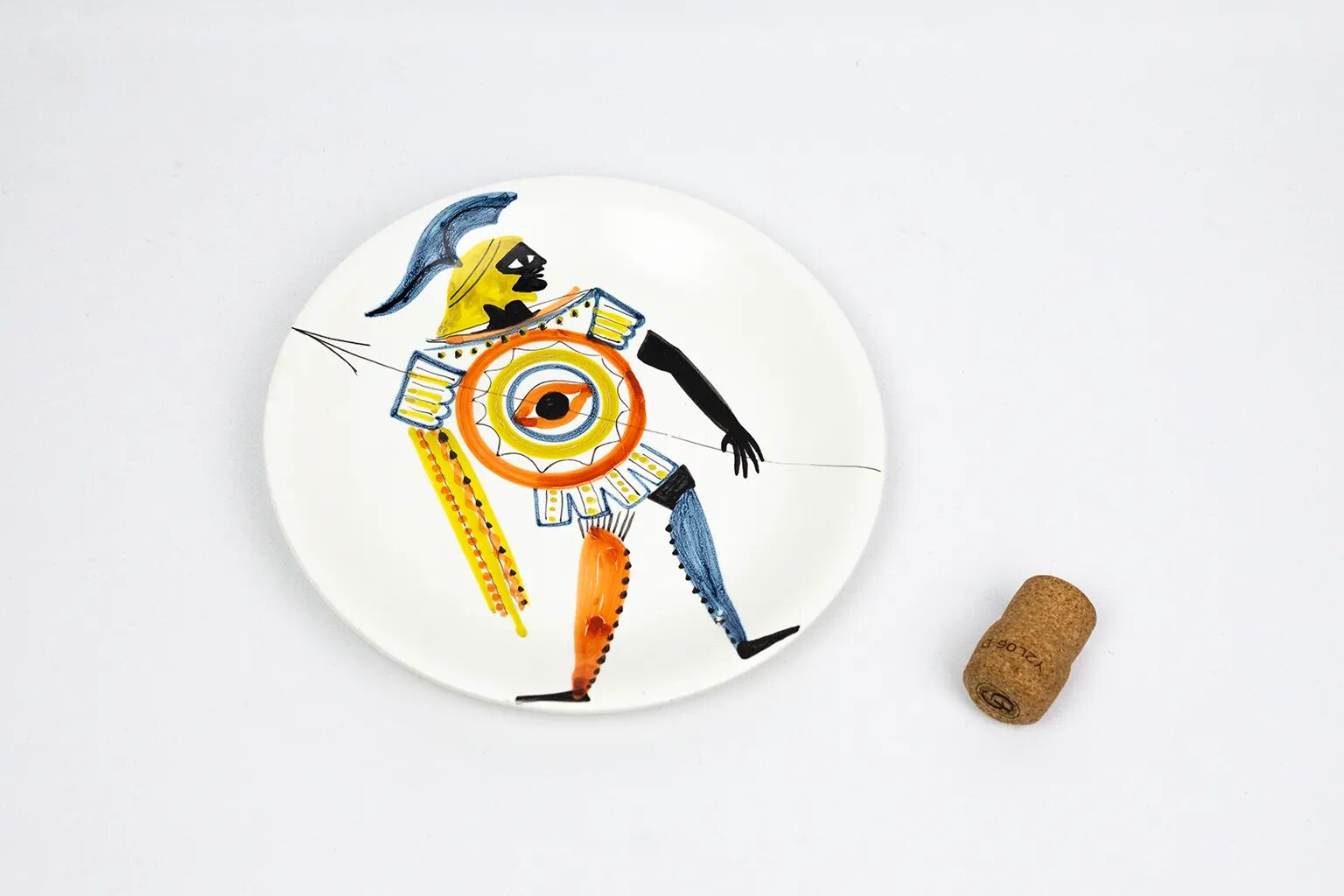 Ceramic plate by Roger Capron, Vallauris, ancient warrior - 1960s