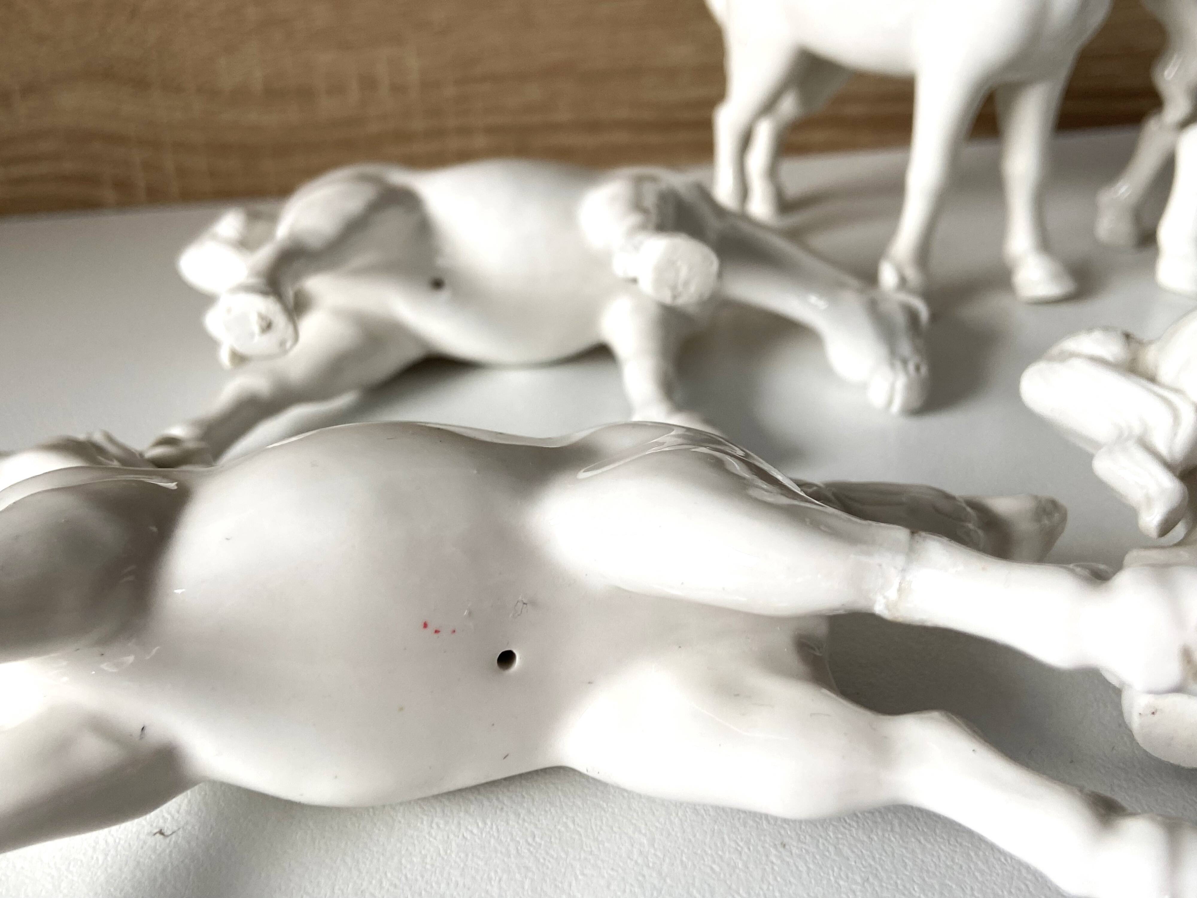 5 White Porcelain Glazed Horses of Happiness Figurines Statuettes