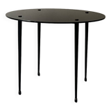 Vintage round black glass coffee table, 1950s