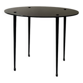 table basse vintage ronde en verre noir, 1950
