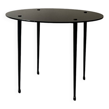 table basse vintage ronde en verre noir, 1950