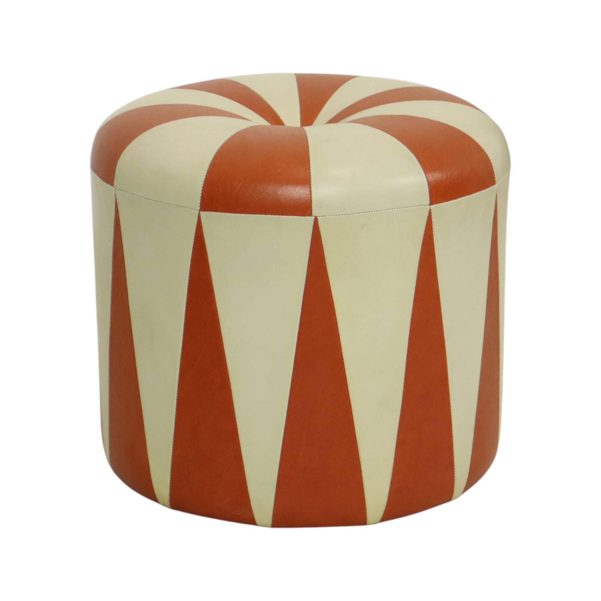Round Vintage Pouf Orange Cream Two-Tone Skai Sixties