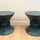 Pair of Bamboo Side Tables in the Shape of a Wheat Sheaf. Turquoise Lacquered.