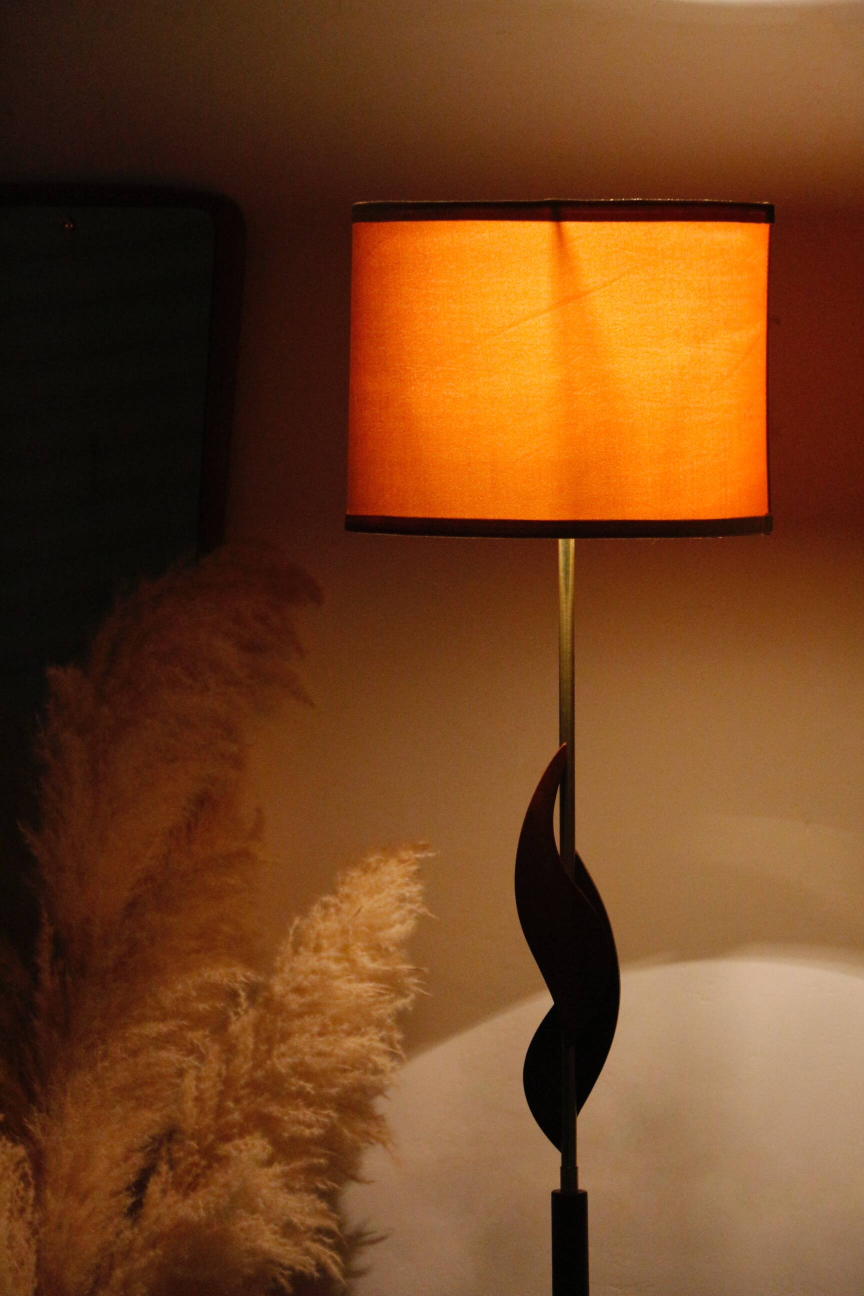 Teak and brass vintage Scandinavian floor lamp 1960 | Bakelite