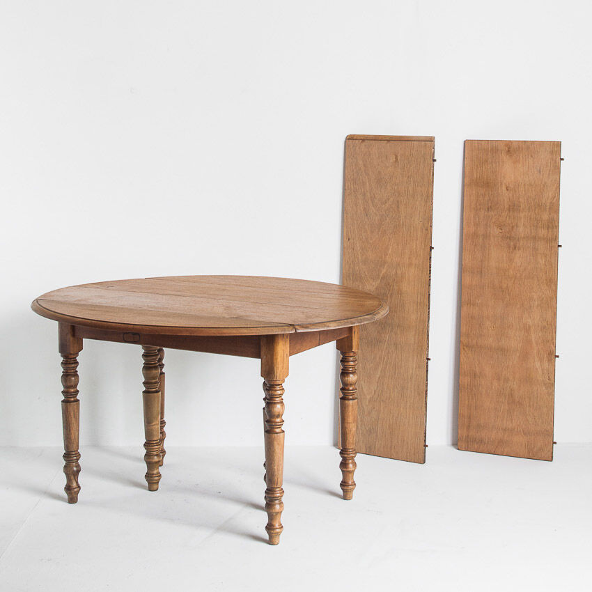 Vintage solid wood table with folding shutters with two extensions, France 1950